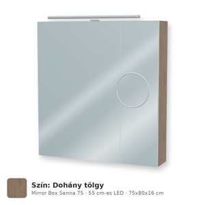 Tboss Mirror Box Senna 75 tükrös felsőszekrény, 2 ajtós, 55 cm-es LED-lámpával, Dohány tölgy