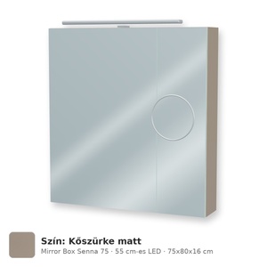 Tboss Mirror Box Senna 75 tükrös felsőszekrény, 2 ajtós, 55 cm-es LED-lámpával, Kőszürke matt
