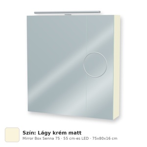 Tboss Mirror Box Senna 75 tükrös felsőszekrény, 2 ajtós, 55 cm-es LED-lámpával, Lágy krém matt