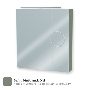 Tboss Mirror Box Senna 75 tükrös felsőszekrény, 2 ajtós, 55 cm-es LED-lámpával, Matt nádzöld