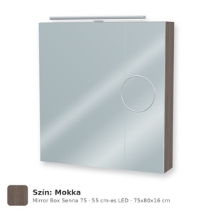 Tboss Mirror Box Senna 75 tükrös felsőszekrény, 2 ajtós, 55 cm-es LED-lámpával, Mokka