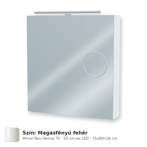 Tboss Mirror Box Senna 75 tükrös felsőszekrény, 2 ajtós, 55 cm-es LED-lámpával, Magasfényű fehér