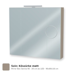 Tboss Mirror Box Senna 90 tükrös felsőszekrény, 3 ajtós, 30 cm-es LED-lámpával, Kőszürke matt