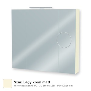 Tboss Mirror Box Senna 90 tükrös felsőszekrény, 3 ajtós, 30 cm-es LED-lámpával, Lágy krém matt