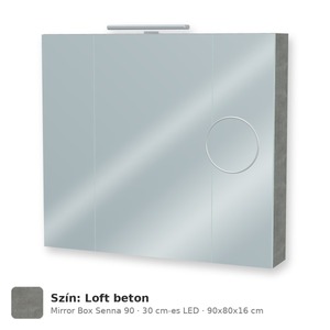 Tboss Mirror Box Senna 90 tükrös felsőszekrény, 3 ajtós, 30 cm-es LED-lámpával, Loft beton