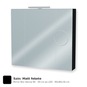 Tboss Mirror Box Senna 90 tükrös felsőszekrény, 3 ajtós, 30 cm-es LED-lámpával, Matt fekete