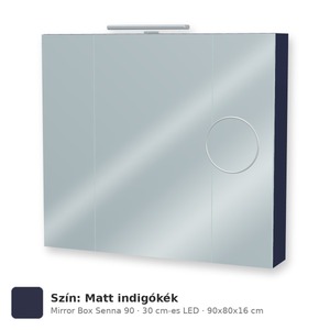 Tboss Mirror Box Senna 90 tükrös felsőszekrény, 3 ajtós, 30 cm-es LED-lámpával, Matt indigókék