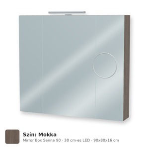 Tboss Mirror Box Senna 90 tükrös felsőszekrény, 3 ajtós, 30 cm-es LED-lámpával, Mokka