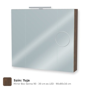 Tboss Mirror Box Senna 90 tükrös felsőszekrény, 3 ajtós, 30 cm-es LED-lámpával, Tuja
