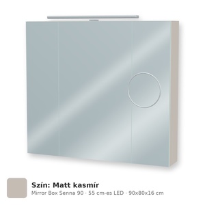 Tboss Mirror Box Senna 90 tükrös felsőszekrény, 3 ajtós, 55 cm-es LED-lámpával, Matt kasmír