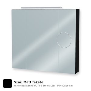 Tboss Mirror Box Senna 90 tükrös felsőszekrény, 3 ajtós, 55 cm-es LED-lámpával, Matt fekete