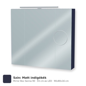 Tboss Mirror Box Senna 90 tükrös felsőszekrény, 3 ajtós, 55 cm-es LED-lámpával, Matt indigókék