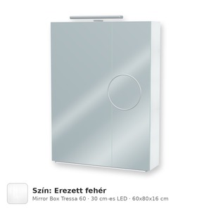 Tboss Mirror Box Tressa 60 tükrös felsőszekrény, 2 ajtós, 30 cm-es LED-lámpával, Erezett fehér