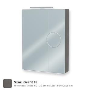 Tboss Mirror Box Tressa 60 tükrös felsőszekrény, 2 ajtós, 30 cm-es LED-lámpával, Grafit fa