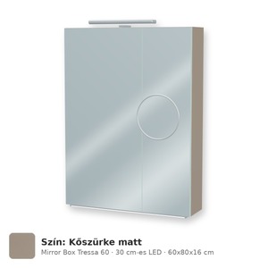 Tboss Mirror Box Tressa 60 tükrös felsőszekrény, 2 ajtós, 30 cm-es LED-lámpával, Kőszürke matt