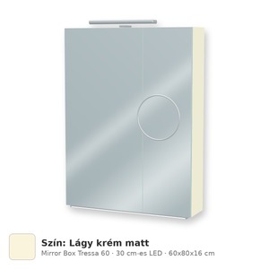 Tboss Mirror Box Tressa 60 tükrös felsőszekrény, 2 ajtós, 30 cm-es LED-lámpával, Lágy krém matt