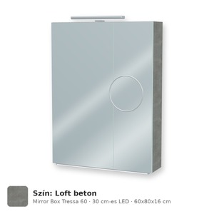 Tboss Mirror Box Tressa 60 tükrös felsőszekrény, 2 ajtós, 30 cm-es LED-lámpával, Loft beton