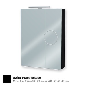 Tboss Mirror Box Tressa 60 tükrös felsőszekrény, 2 ajtós, 30 cm-es LED-lámpával, Matt fekete