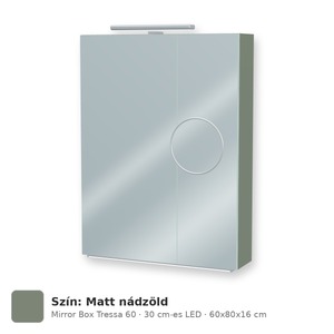 Tboss Mirror Box Tressa 60 tükrös felsőszekrény, 2 ajtós, 30 cm-es LED-lámpával, Matt nádzöld