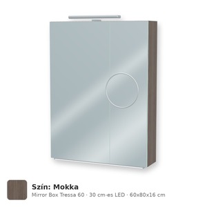 Tboss Mirror Box Tressa 60 tükrös felsőszekrény, 2 ajtós, 30 cm-es LED-lámpával, Mokka