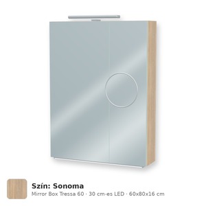 Tboss Mirror Box Tressa 60 tükrös felsőszekrény, 2 ajtós, 30 cm-es LED-lámpával, Sonoma