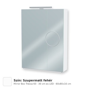 Tboss Mirror Box Tressa 60 tükrös felsőszekrény, 2 ajtós, 30 cm-es LED-lámpával, Szupermatt fehér
