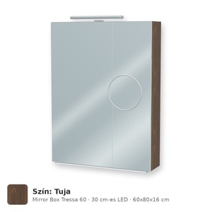 Tboss Mirror Box Tressa 60 tükrös felsőszekrény, 2 ajtós, 30 cm-es LED-lámpával, Tuja