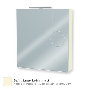Tboss Mirror Box Tressa 75 tükrös felsőszekrény, 2 ajtós, 30 cm-es LED-lámpával, Lágy krém matt