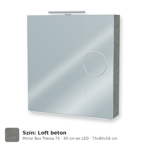 Tboss Mirror Box Tressa 75 tükrös felsőszekrény, 2 ajtós, 30 cm-es LED-lámpával, Loft beton