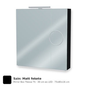 Tboss Mirror Box Tressa 75 tükrös felsőszekrény, 2 ajtós, 30 cm-es LED-lámpával, Matt fekete