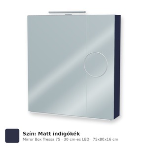 Tboss Mirror Box Tressa 75 tükrös felsőszekrény, 2 ajtós, 30 cm-es LED-lámpával, Matt indigókék