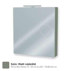 Tboss Mirror Box Tressa 75 tükrös felsőszekrény, 2 ajtós, 30 cm-es LED-lámpával, Matt nádzöld