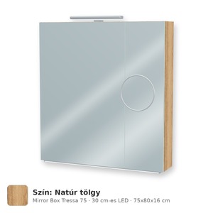 Tboss Mirror Box Tressa 75 tükrös felsőszekrény, 2 ajtós, 30 cm-es LED-lámpával, Natúr tölgy