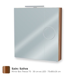 Tboss Mirror Box Tressa 75 tükrös felsőszekrény, 2 ajtós, 30 cm-es LED-lámpával, Szilva