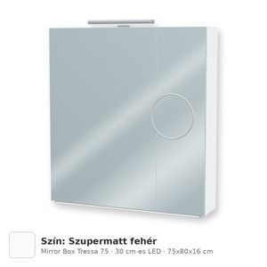 Tboss Mirror Box Tressa 75 tükrös felsőszekrény, 2 ajtós, 30 cm-es LED-lámpával, Szupermatt fehér