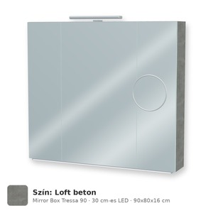 Tboss Mirror Box Tressa 90 tükrös felsőszekrény, 3 ajtós, 30 cm-es LED-lámpával, Loft beton