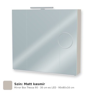 Tboss Mirror Box Tressa 90 tükrös felsőszekrény, 3 ajtós, 30 cm-es LED-lámpával, Matt kasmír
