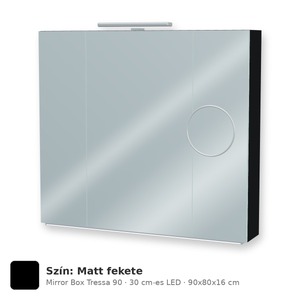 Tboss Mirror Box Tressa 90 tükrös felsőszekrény, 3 ajtós, 30 cm-es LED-lámpával, Matt fekete