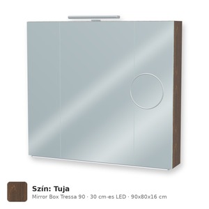 Tboss Mirror Box Tressa 90 tükrös felsőszekrény, 3 ajtós, 30 cm-es LED-lámpával, Tuja