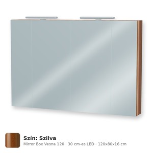Tboss Mirror Box Vesna 120 tükrös felsőszekrény, 4 ajtós, 30 cm-es LED-lámpával, Szilva