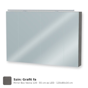 Tboss Mirror Box Vesna 120 tükrös felsőszekrény, 4 ajtós, 55 cm-es LED-lámpával, Grafit fa