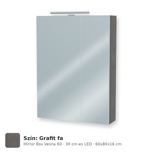 Tboss Mirror Box Vesna 60 tükrös felsőszekrény, 2 ajtós, 30 cm-es LED-lámpával, Grafit fa