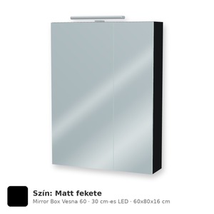 Tboss Mirror Box Vesna 60 tükrös felsőszekrény, 2 ajtós, 30 cm-es LED-lámpával, Matt fekete