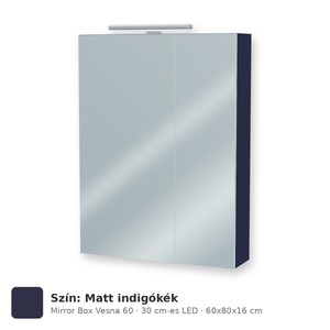 Tboss Mirror Box Vesna 60 tükrös felsőszekrény, 2 ajtós, 30 cm-es LED-lámpával, Matt indigókék