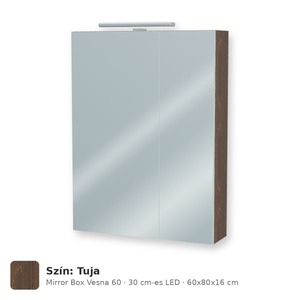 Tboss Mirror Box Vesna 60 tükrös felsőszekrény, 2 ajtós, 30 cm-es LED-lámpával, Tuja