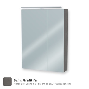 Tboss Mirror Box Vesna 60 tükrös felsőszekrény, 2 ajtós, 55 cm-es LED-lámpával, Grafit fa