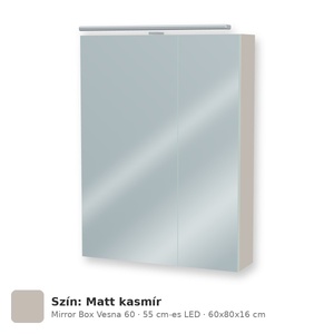 Tboss Mirror Box Vesna 60 tükrös felsőszekrény, 2 ajtós, 55 cm-es LED-lámpával, Matt kasmír