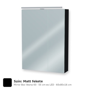 Tboss Mirror Box Vesna 60 tükrös felsőszekrény, 2 ajtós, 55 cm-es LED-lámpával, Matt fekete