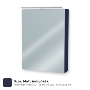Tboss Mirror Box Vesna 60 tükrös felsőszekrény, 2 ajtós, 55 cm-es LED-lámpával, Matt indigókék