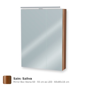 Tboss Mirror Box Vesna 60 tükrös felsőszekrény, 2 ajtós, 55 cm-es LED-lámpával, Szilva
